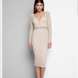 Terani Couture Beaded Gold/beige cocktail dress
